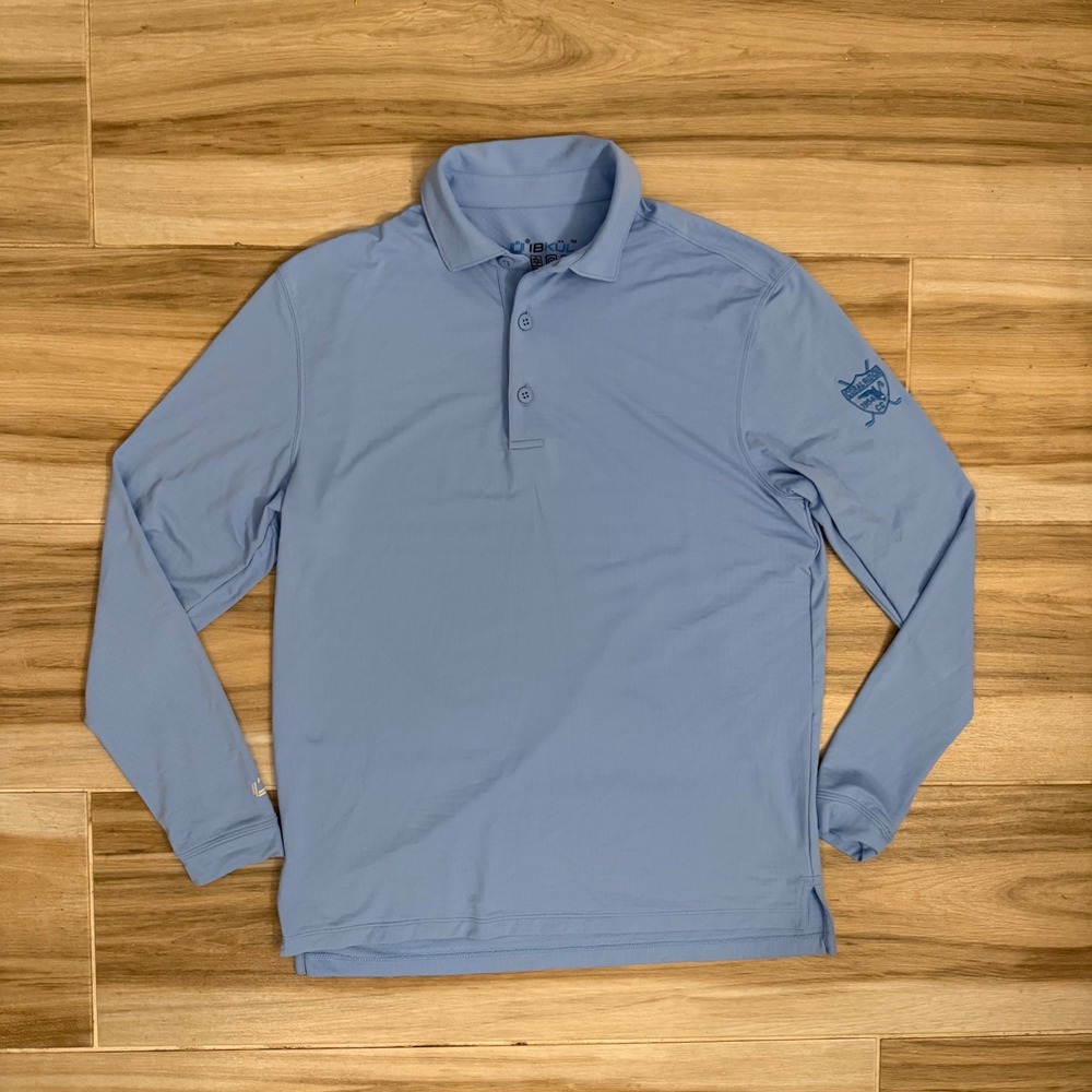 IBKUL Mens Long Sleeve Polo Shirt Blue Coral Ridge CC UPF 50 IceFil Small